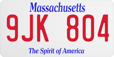 MA license plate 9JK804