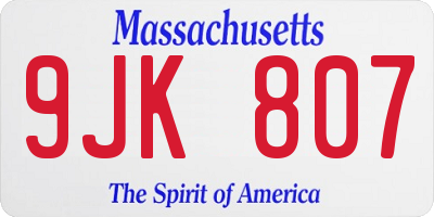 MA license plate 9JK807