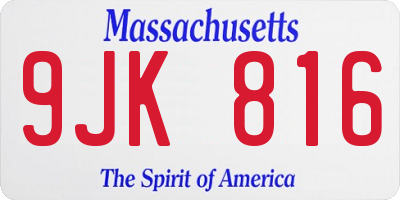 MA license plate 9JK816