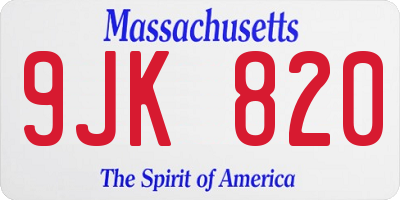 MA license plate 9JK820