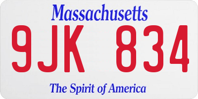 MA license plate 9JK834