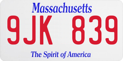 MA license plate 9JK839
