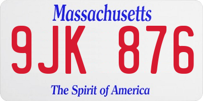 MA license plate 9JK876