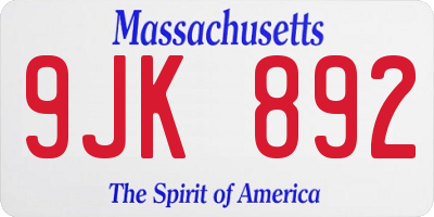 MA license plate 9JK892