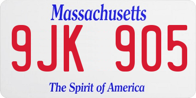 MA license plate 9JK905