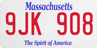 MA license plate 9JK908