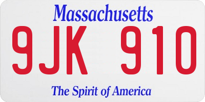 MA license plate 9JK910