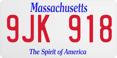 MA license plate 9JK918