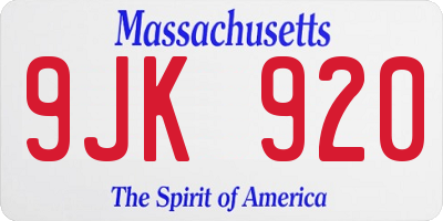 MA license plate 9JK920