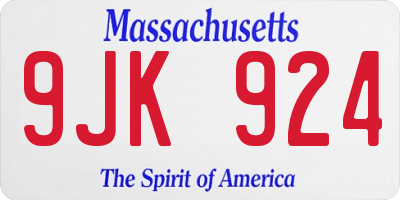 MA license plate 9JK924