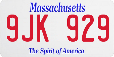 MA license plate 9JK929