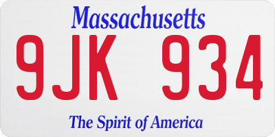 MA license plate 9JK934