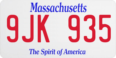 MA license plate 9JK935