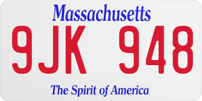 MA license plate 9JK948