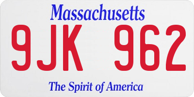 MA license plate 9JK962