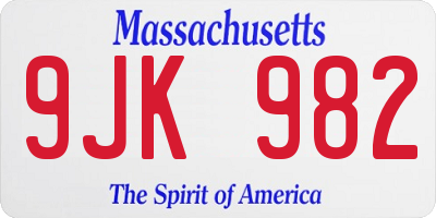 MA license plate 9JK982