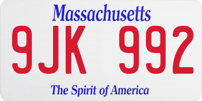 MA license plate 9JK992