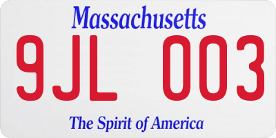 MA license plate 9JL003