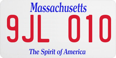 MA license plate 9JL010