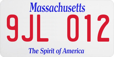 MA license plate 9JL012
