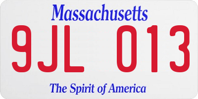 MA license plate 9JL013