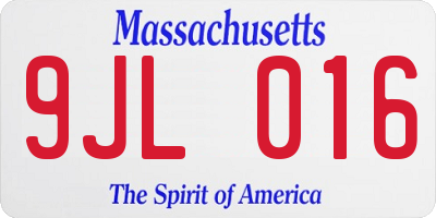 MA license plate 9JL016