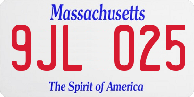 MA license plate 9JL025