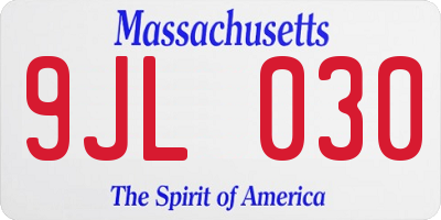 MA license plate 9JL030