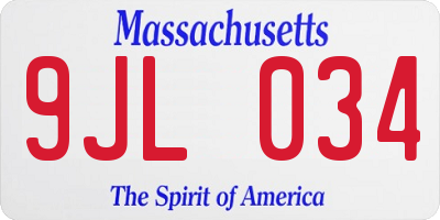 MA license plate 9JL034