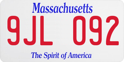 MA license plate 9JL092
