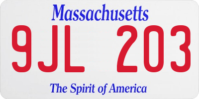 MA license plate 9JL203