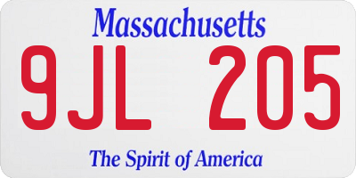 MA license plate 9JL205