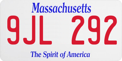 MA license plate 9JL292