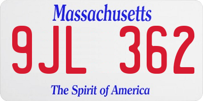MA license plate 9JL362