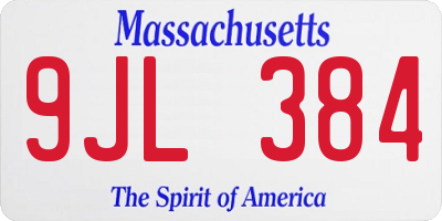 MA license plate 9JL384