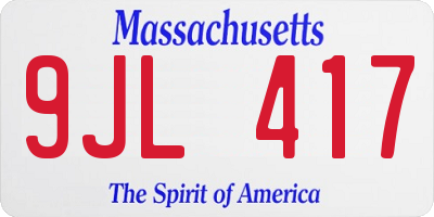 MA license plate 9JL417
