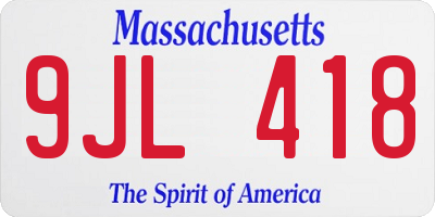 MA license plate 9JL418