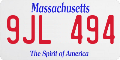 MA license plate 9JL494