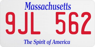 MA license plate 9JL562