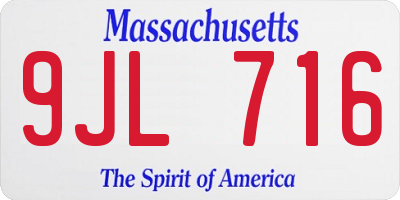 MA license plate 9JL716