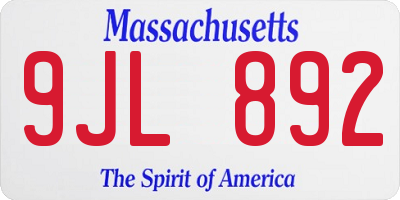 MA license plate 9JL892