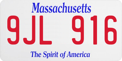 MA license plate 9JL916
