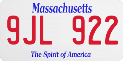 MA license plate 9JL922