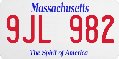 MA license plate 9JL982
