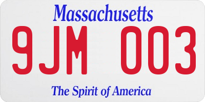 MA license plate 9JM003