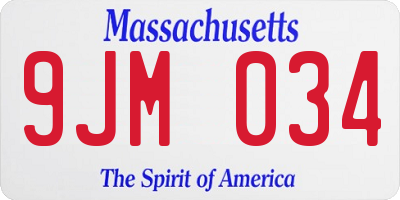 MA license plate 9JM034