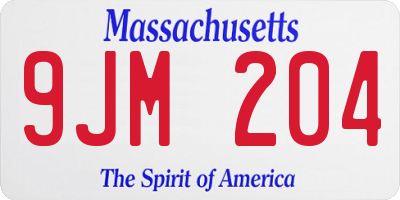 MA license plate 9JM204