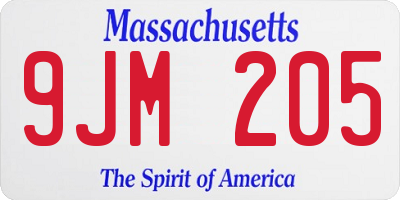 MA license plate 9JM205