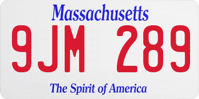 MA license plate 9JM289