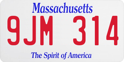 MA license plate 9JM314